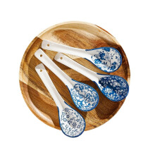 Chinese Porcelain Soup Spoons Set of 4, Blue and White Ceramic, Scratch Resistant, Easy Clean