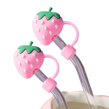 6pcs Cute Strawberry Silicone Straw Covers Tips Reusable Soft Hygienic Caps for Drinking (Pink)