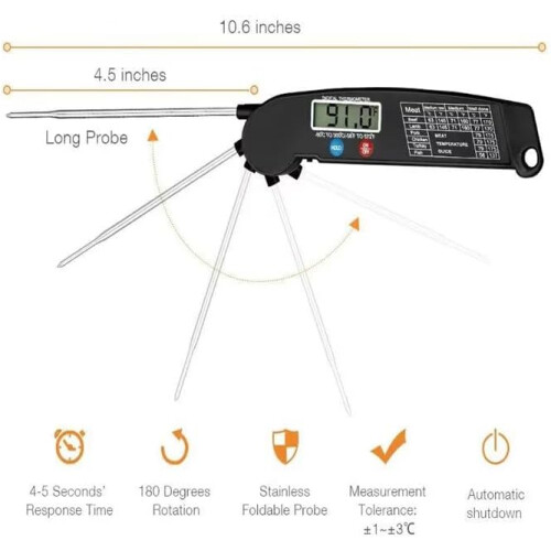 Digital Meat Thermometer with Foldable Probe, Waterproof Backlit LCD for Kitchen Cooking BBQ 2