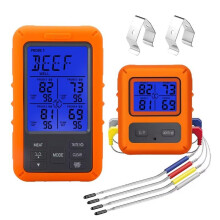 Wireless Digital Meat Thermometer with Timer, 4 Probes, Dual Alerts for BBQ, Oven and Grill