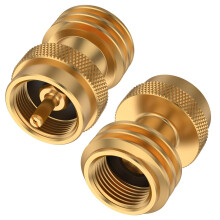 Propane Tank Adapter 20lb to 1lb Brass Refillable Converter for Small Propane Cylinder QCC1 Hose Golden 2 Pack
