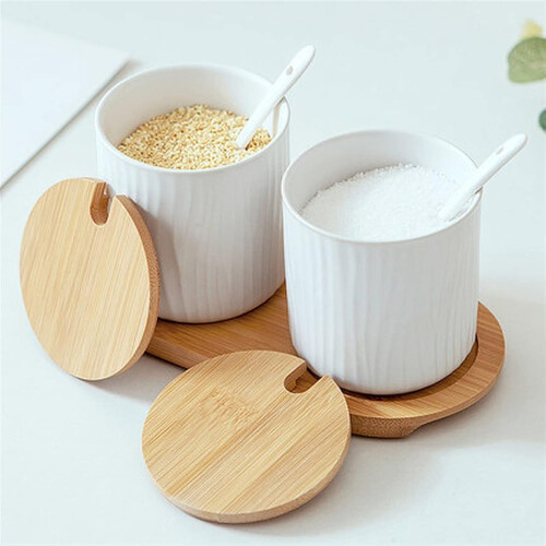 Ceramic Sugar Bowl with Lid and Spoon White Kitchen Sugar Container for Coffee and Tea 1