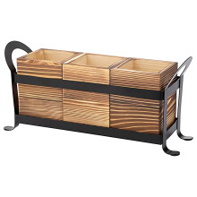 Wooden Cutlery Caddy with Metal Frame, 3Compartment Kitchen Utensil Organizer with Handles