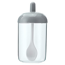 Glass Sugar Bowl with Lid and Spoon, Transparent Spice Jar Keeps Spices Fresh, Grey Kitchen Organizer