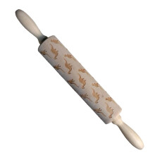 Embossed Wooden Rolling Pin with Dinosaur Pattern, NonSlip Grip for Cookies, Pastry, Pizza