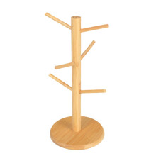 Wooden Mug Tree with Adjustable 6 Hooks, Bamboo Cup Holder for Kitchen Counter Organizer