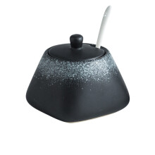 Porcelain Sugar Bowl with Lid and Spoon, 12oz Ceramic Jar for Coffee and Tea, Black