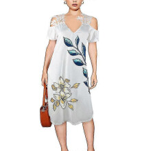 (3XL) Holiday Off-the-shoulder Short-sleeved Elegant Floral Lace Midi Dress