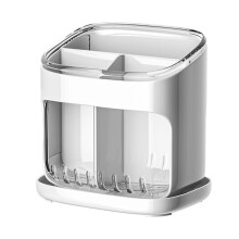 Kitchen Utensil Holder with Drain Tray, SpaceSaving Cutlery Organizer for Spoons and Forks, White
