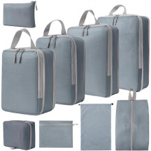 (GRAY) 9 Set Compression Packing Cubes for Travel, Ultralight Packing Organizers for Luggage Suitcase & Backpack