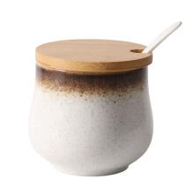 Japanese Ceramic Sugar Bowl with Lid and Spoon, Retro 200ml Porcelain Container for Coffee and Tea