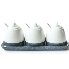 Ceramic Sugar Bowl with Lid and Spoon, White Farmhouse Spice Jar Set of 3 for Easy Seasoning