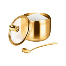 Gold Stainless Steel Sugar Bowl with Spoon, Clear Lid Sugar Container for Kitchen 10oz