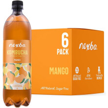 Nexba Pack of 6 Mango Kombucha 1L All Natural Sugar Free Healthy Tropical Probiotic Drink