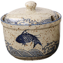Ceramic Sugar Bowl with Lid and Spoon, Japanese Pattern, 400ml MoistureResistant Spice Jar