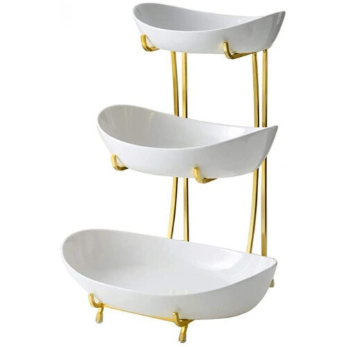 Ceramic Fruit Stand 3 Tier Dessert Display Rack Elegant White Multi Layer Holder for Parties