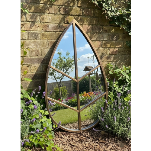 Leaf Shape Mirror Black Gold Frame Garden 76x42 Cm