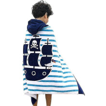 (Pirate Ship) Kids Hooded Bath Beach Towel 100% Cotton Super Soft Children's Towel Swimming Girls Boys