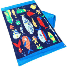 (Fish) Kids Hooded Bath Beach Towel 100% Cotton Super Soft Children's Towel Swimming Girls Boys