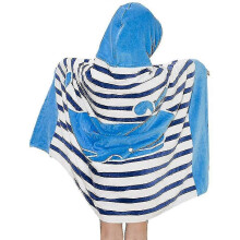 (Blue Striped Whale) Kids Hooded Bath Beach Towel 100% Cotton Super Soft Children's Towel Swimming Girls Boys