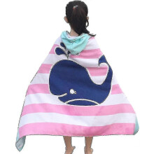 (Pink Striped Whale) Kids Hooded Bath Beach Towel 100% Cotton Super Soft Children's Towel Swimming Girls Boys