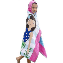 (Brown-haired Mermaid) Kids Hooded Bath Beach Towel 100% Cotton Super Soft Children's Towel Swimming Girls Boys