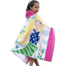 (Yellow-haired Mermaid) Kids Hooded Bath Beach Towel 100% Cotton Super Soft Children's Towel Swimming Girls Boys