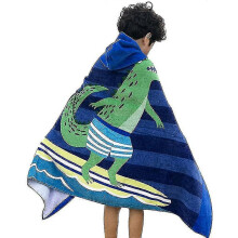 (Surfing Crocodile) Kids Hooded Bath Beach Towel 100% Cotton Super Soft Children's Towel Swimming Girls Boys