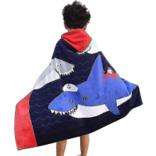 (Wave Striped Shark) Kids Hooded Bath Beach Towel 100% Cotton Super Soft Children's Towel Swimming Girls Boys