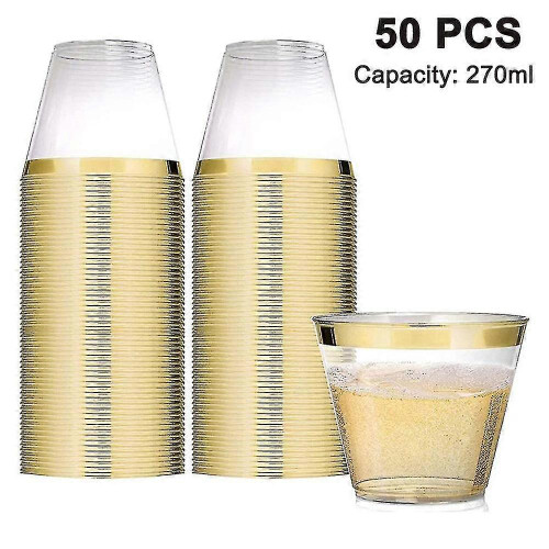 (100Pcs) 50pcs Plastic Cup 9 Oz Hard Disposable Cup Transparent Glass Party Camping