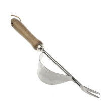 Manual Weeder Tool with Wooden Handle, Durable Garden Hand Weeding Fork for Transplanting
