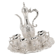 Vintage Relief Alloy Coffee Tea Wine Set with Electroplated Shine, Silver White Retro Design