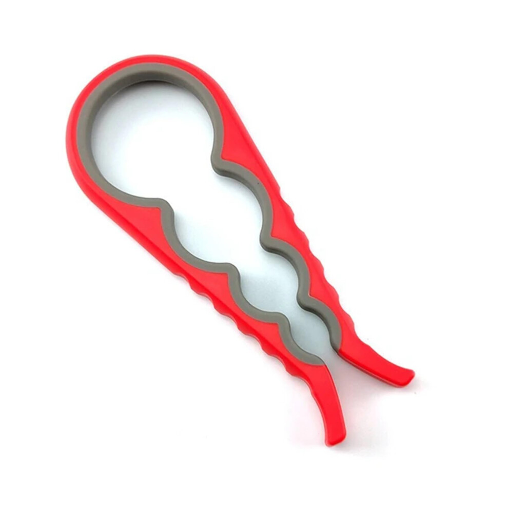 Red Universal Jar And Bottle Opener With Ergonomic Nonslip Grip For Effortless Lid Opening