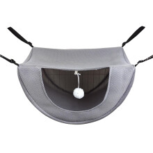 Cat Hammock with Toy Ball, Breathable Mesh Hanging Bed for Cage, Ferrets Rabbits Small Pets Gray