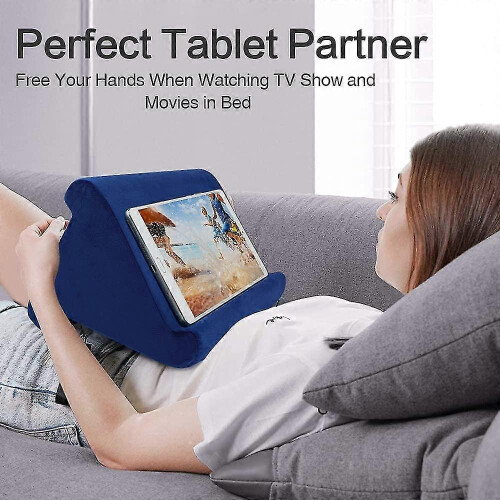 (blue) Tablet Stand Pillow, Multi-angle Soft Pillow Lap Stand, Wedge Holder, Portable Triangle Tablet Stand (black) 2