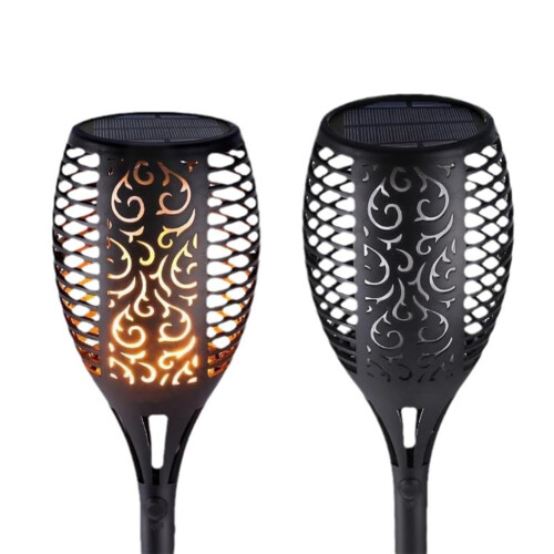 Solar Torch Lights 2 Pack with Realistic Flickering Flame IP65 Waterproof for Garden Pathway