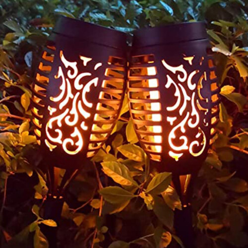 Solar Torch Lights 2 Pack with Realistic Flickering Flame IP65 Waterproof for Garden Pathway 1