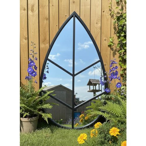 Leaf Shape Garden Wall Mirror Black Frame 76x42 Cm 1