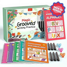 Magic Grooved Writing Practice Books, Reusable Handwriting Practice Books, Groove Workbooks, Handwriting Practice for Kids 3 +, Large Writing Practice