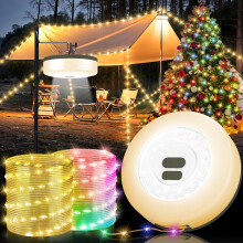 Christmas String Lights 32.8FT Battery Operated Outdoor Waterproof Camping String Lights 9 Modes 4in1 for Xmas Tree Party Decor Warm and RGB 1 Pack