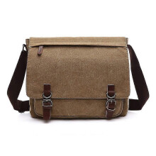 (Khaki) Men's Student Canvas Bag