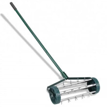 Manual Rolling Lawn Aerator with Spikes, 40.5In AntiSlip Handle for Deep Soil Garden Care