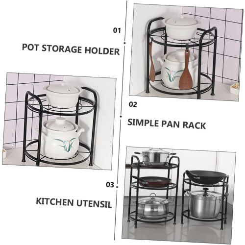Two Tier Pot and Pan Organizer Rack for Kitchen Cabinet, Durable Iron Cookware Storage Stand 2