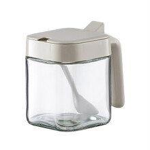 Glass Sugar Bowl with Lid and Spoon, Spice Storage Jar for Kitchen and Dining