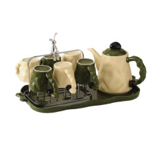 Ceramic Tea Set with Tray and Cups, Elegant Water Pitcher and Holder, Durable Modern Design