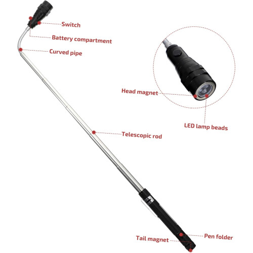 Magnetic Pickup Tool with Flexible LED Flashlight, Rechargeable Telescopic Grabber for Toolbox 2