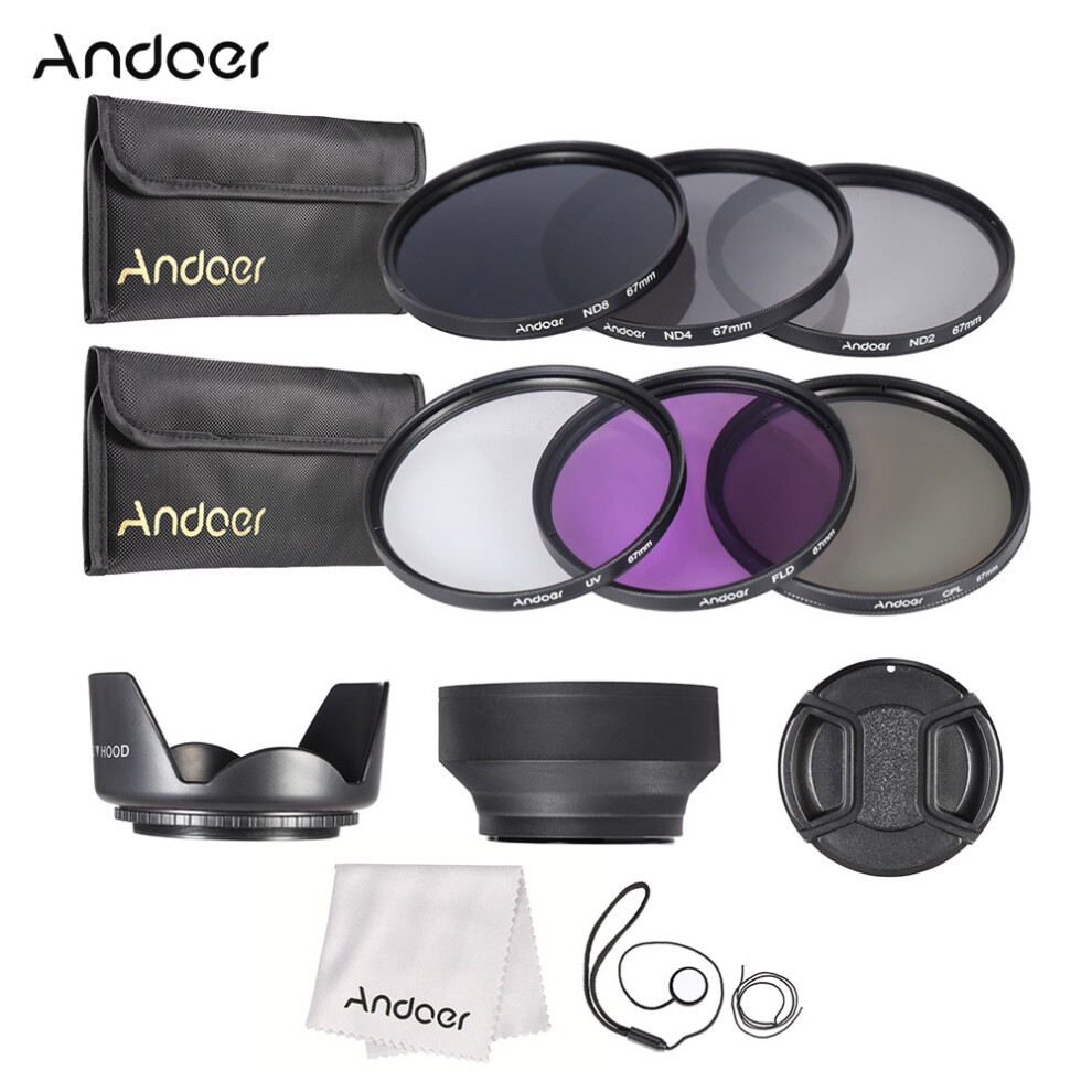 67Mm Multi-Filter Kit Uv+Cpl+Fld+Nd With Pouch Lens Hoods Cap & Cleaning Cloth 7901383111518
