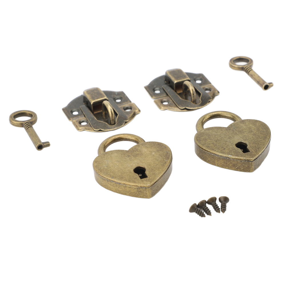 Wooden Box Hasp Latch & Heart Padlock Set Bronze Zinc Alloy Clasp 7901380514404