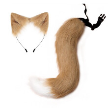 (Black) Cat Ears Headband Tail Leather Necklace Set Cosplay Headpiece Accessories
