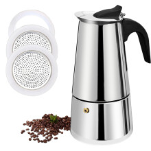 4 Cup Stainless Steel Stovetop Espresso Maker Moka Pot with Filters and Silicone Gaskets for Fast Brew